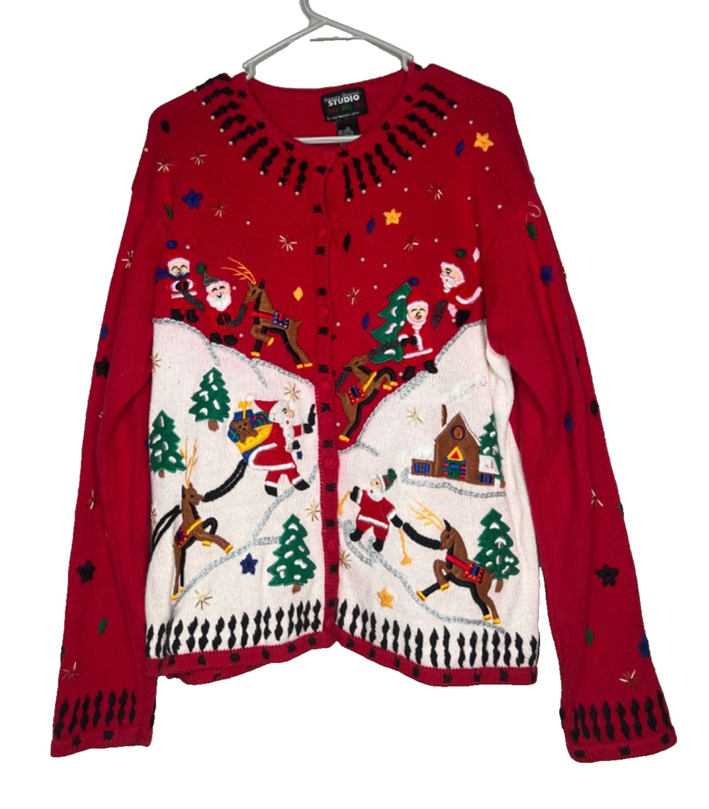 Designers Originals Studio Women's Ugly Christmas Sweater XL Long Sleeve Red